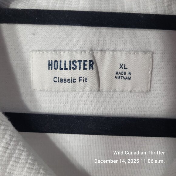 Hollister XL White Textured Ribbed Cotton Blend Classic Fit Short Sleeve Polo - Picture 3 of 7